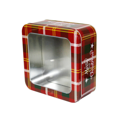 China Metal vacío Tin Box del día de fiesta de las latas del regalo de la Navidad con latas cuadradas de la galleta de la ventana proveedor