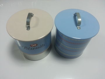 China Envases pintados de la galleta de la lata del metal con la manija en la tapa, grueso 0.25m m proveedor