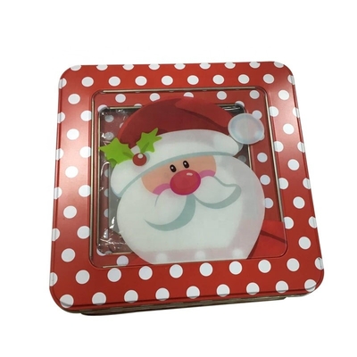 China La Navidad vacía Tin Gift Box Square Cookie estaña con latas decorativas del día de fiesta de la ventana con las tapas proveedor