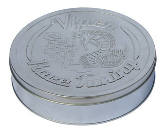 China Llano de adaptación de la plata de la caja de la lata del metal de la raza redonda con la tapa grabada en relieve proveedor