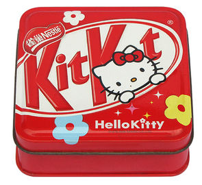 China Envases del caramelo de la lata del Hello Kitty, interior en blanco y CYMK afuera, lata cuadrada proveedor