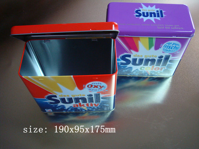 Caja del envase de la lata del metal del detergente de Sunil/tapa con Hinger, plata dentro